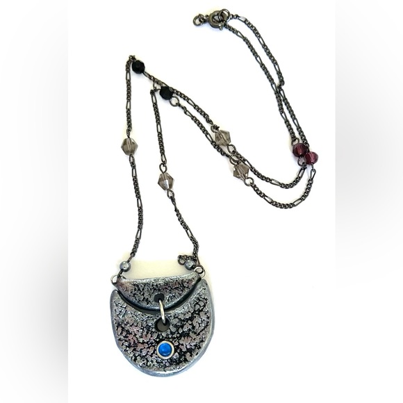 Necklace -Polymer clay Pendant on a Crystal Beaded Chain Accented - Picture 1 of 5